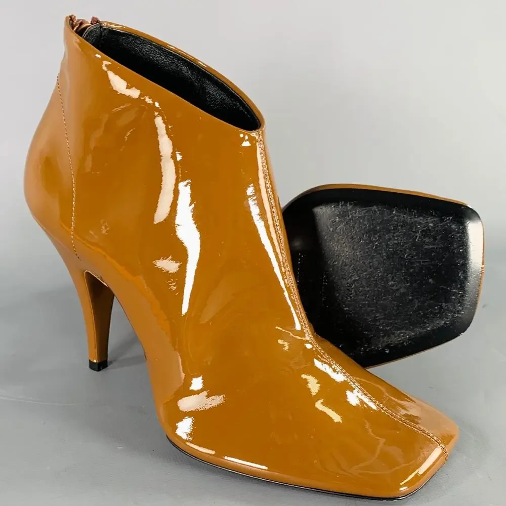 PHOEBE PHILO Size 7.5 Camel Patent Leather Square Toe Boots - Picture 5 of 9